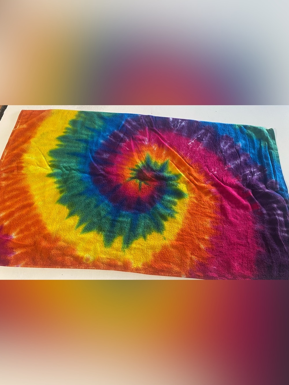 Vibrant Rainbow hand made Tie-Dye Beach Towel 100% cotton.